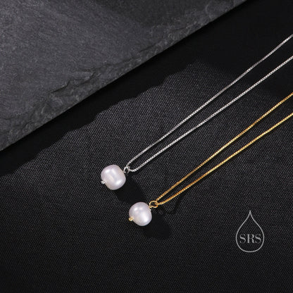 Irregular Shaped Natural Pearl Necklace in Sterling Silver, Genuine Oval Freshwater Pearl Pendant Necklace in Sterling Silver