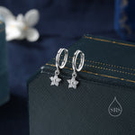 Extra Tiny CZ Flower Huggie Hoop Earrings in Sterling Silver, Silver or Gold or Rose Gold, CZ Flower Earrings, Small CZ Flower Huggies