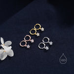 Extra Tiny CZ Flower Huggie Hoop Earrings in Sterling Silver, Silver or Gold or Rose Gold, CZ Flower Earrings, Small CZ Flower Huggies
