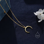 Crescent Moon Pendant Necklace in Sterling Silver with a Satellite Chain - New Moon Necklace - Gold or Silver - Whimsical Jewellery