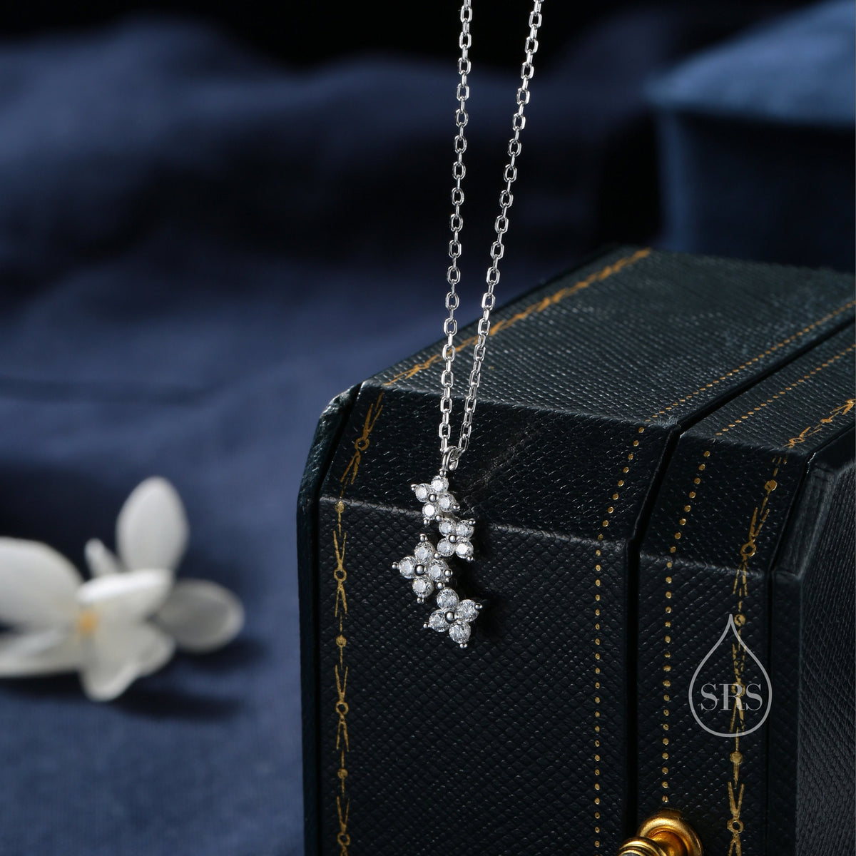 Delicate Hydrangea Bouquet CZ Necklace in Sterling Silver, Silver or Gold or Rose Gold, Tiny CZ Flower Necklace, Tiny CZ Necklace