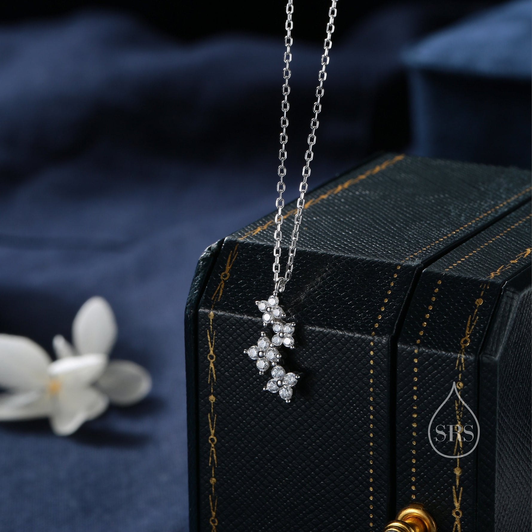 Delicate Hydrangea Bouquet CZ Necklace in Sterling Silver, Silver or Gold or Rose Gold, Tiny CZ Flower Necklace, Tiny CZ Necklace