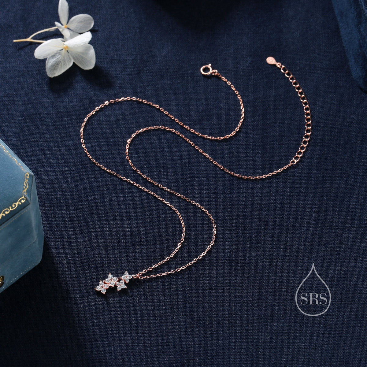 Delicate Hydrangea Bouquet CZ Necklace in Sterling Silver, Silver or Gold or Rose Gold, Tiny CZ Flower Necklace, Tiny CZ Necklace