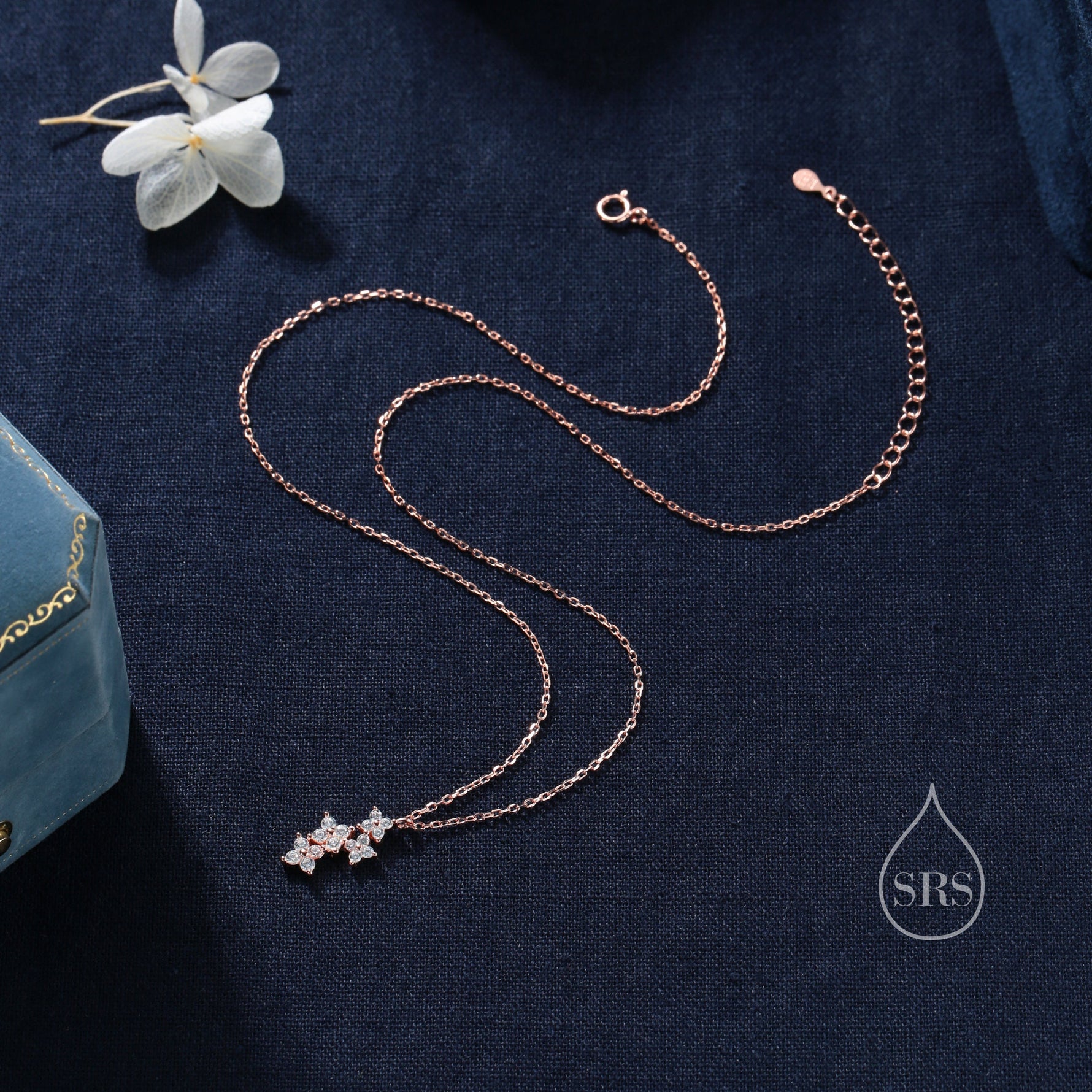 Delicate Hydrangea Bouquet CZ Necklace in Sterling Silver, Silver or Gold or Rose Gold, Tiny CZ Flower Necklace, Tiny CZ Necklace