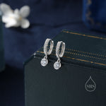 Tiny CZ Dangle Huggie Hoop in Sterling Silver, Silver or Gold, Skinny CZ Dangle Earrings, CZ Hoops
