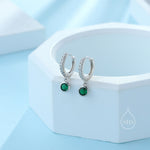 Tiny Emerald Green CZ Dangle Huggie Hoop in Sterling Silver, Silver or Gold, Skinny CZ Dangle Earrings, CZ Hoops
