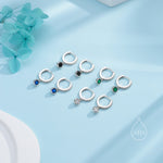 Sapphire Blue CZ Dangle Huggie Hoop in Sterling Silver, Silver or Gold, Skinny CZ Dangle Earrings, CZ Hoops