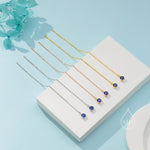 4mm Sapphire Blue CZ Threader Earrings in Sterling Silver, Silver or Gold or Rose Gold, Tiny Dot Crystal Ear Threaders, Prong Set CZ Earring