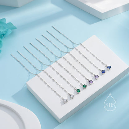 4mm CZ Threader Earrings in Sterling Silver, Silver or Gold or Rose Gold, Tiny Dot Crystal Ear Threaders, Prong Set CZ Earring