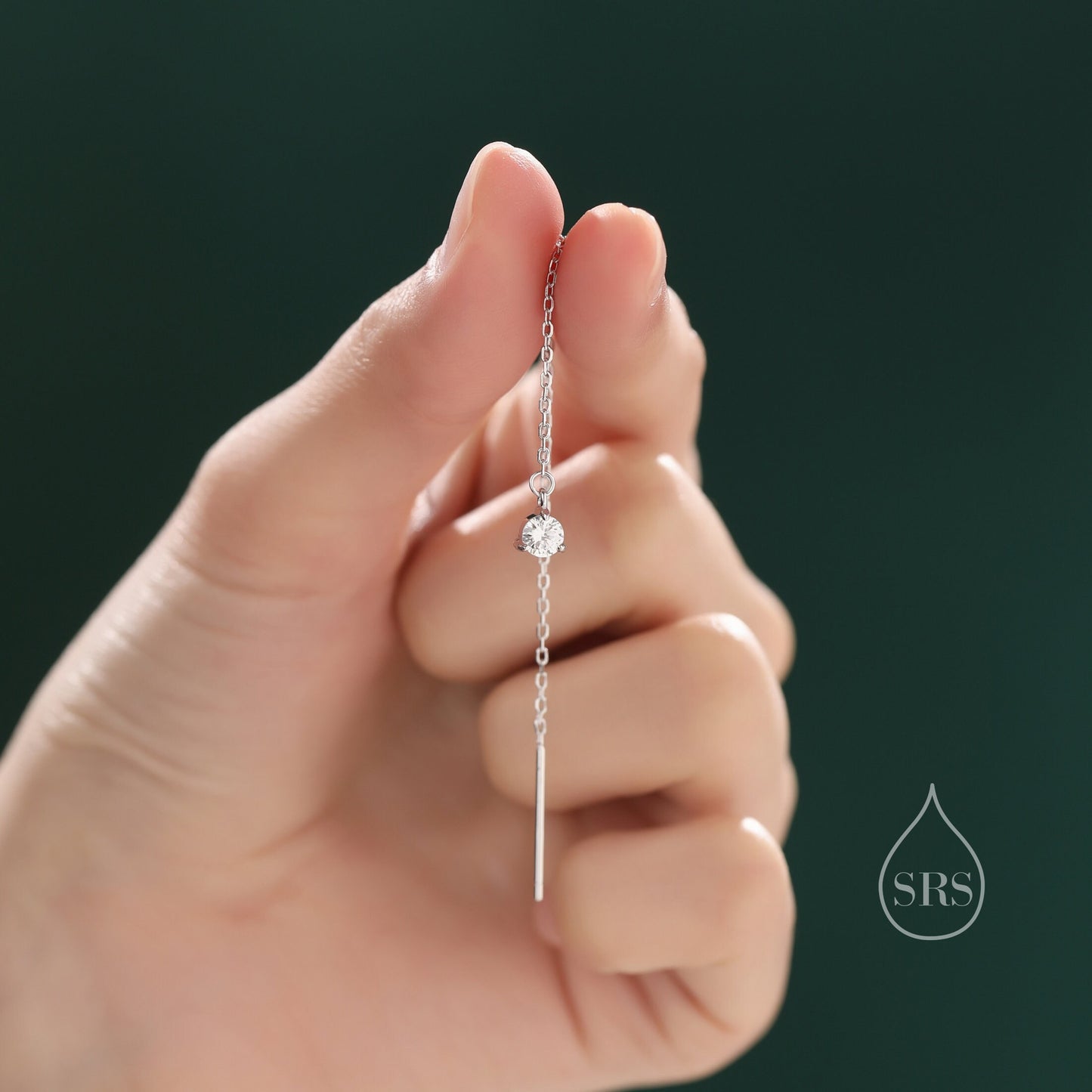 4mm CZ Threader Earrings in Sterling Silver, Silver or Gold or Rose Gold, Tiny Dot Crystal Ear Threaders, Prong Set CZ Earring