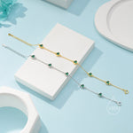 Sterling Silver Trillion Cut Emerald Green CZ Bezel Bracelet, Silver or Gold, CZ Satellite Bracelet, Tiny Delicate CZ Bracelet