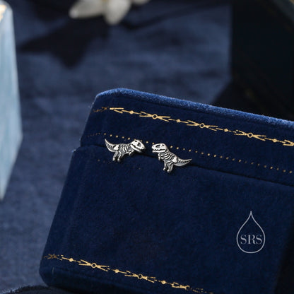 Oxidised Sterling Silver Dinosaur Fossil Stud Earrings, Oxidised Silver Finish Dino Stud, Quirky Dino Stud, Asymmetric Dinosaur Earrings,