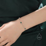 Sterling Silver Trillion Cut Emerald Green CZ Bezel Bracelet, Silver or Gold, CZ Satellite Bracelet, Tiny Delicate CZ Bracelet