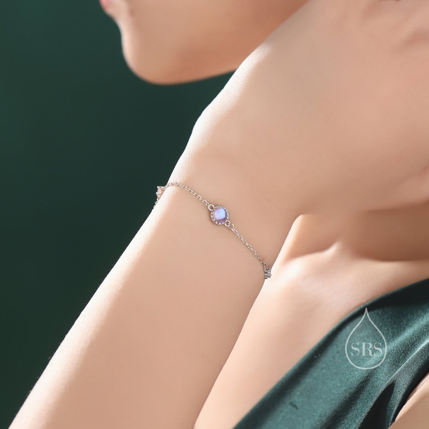 Moonstone Bezel Gemstone Bracelet with Satellite Chain