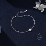 Delicate White Opal and CZ Bracelet in Sterling Silver, Simulated Fire Opal Bracelet, Silver Single Opal Bracelet with Satellite Chain
