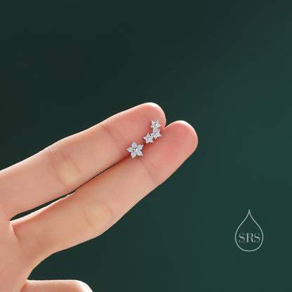 Asymmetric Forget Me Not Flower Bouquet CZ Stud Earrings in Sterling Silver, Silver or Gold, Opal Colour Mismatched CZ Flower Stud Earrings