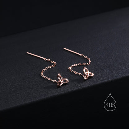 Celtic Trinity Knot  Threader Earrings in Sterling Silver, Silver, Gold or Rose Gold, Celtic Trinity Knot Earrings