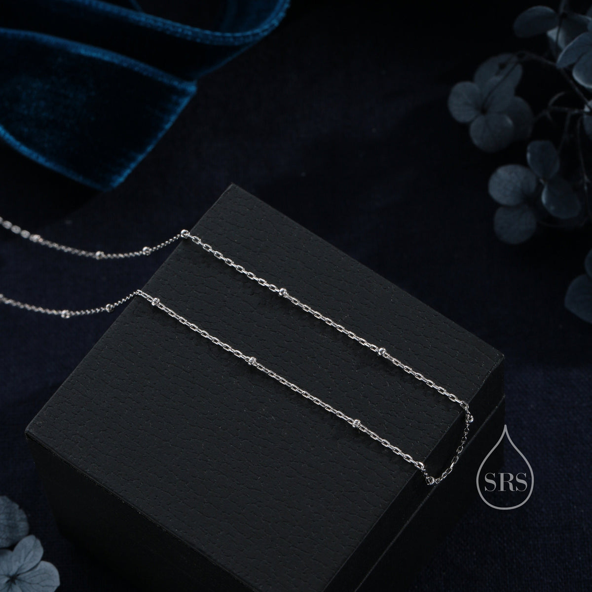 Minimalist Dainty Bead Motif Necklace in Sterling Silver, Various Lengths, Silver or Gold or Rose Gold, Satellite Chain Bead Choker Necklace
