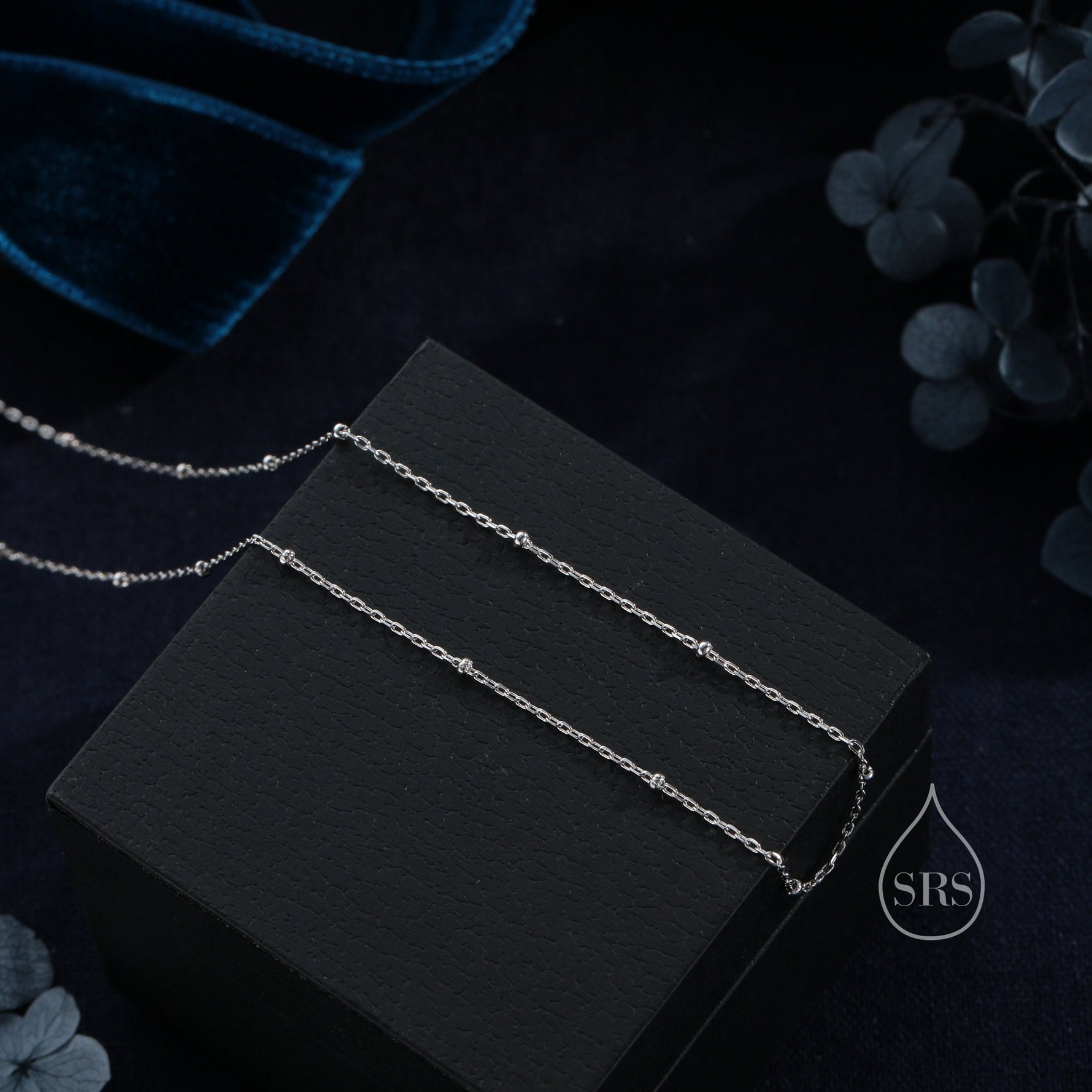 Minimalist Dainty Bead Motif Necklace in Sterling Silver, Various Lengths, Silver or Gold or Rose Gold, Satellite Chain Bead Choker Necklace