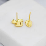Mismatched Squirrel and Acorn Stud Earrings in Sterling Silver, Silver or Gold, Squirrel Earrings, Asymmetric Squirrel and Nut Earrings