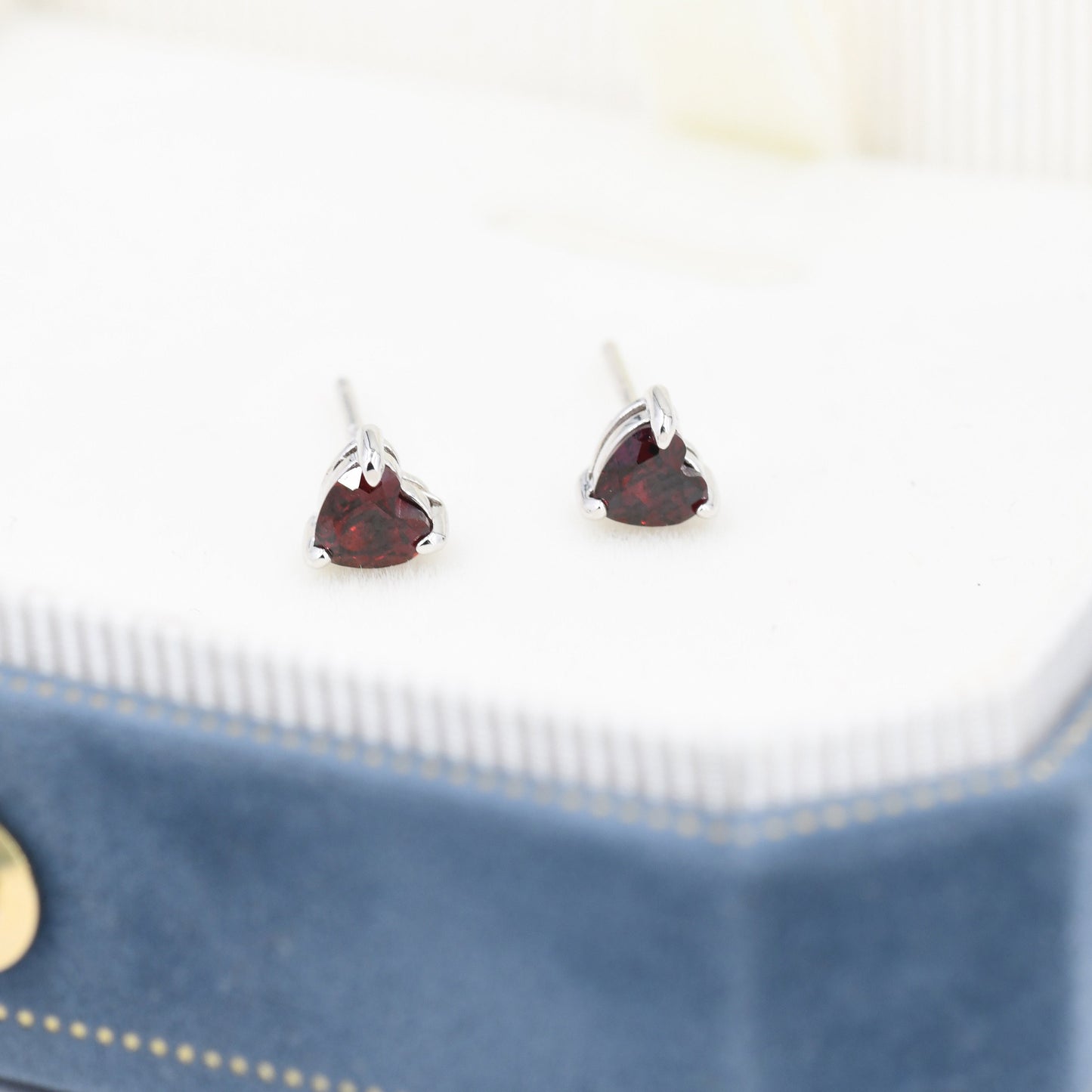 Natural Dark Garnet Crystal Heart Stud Earrings in Sterling Silver,4mm Garnet Crystal, Heart Stud Earrings, Tiny Heart Earrings