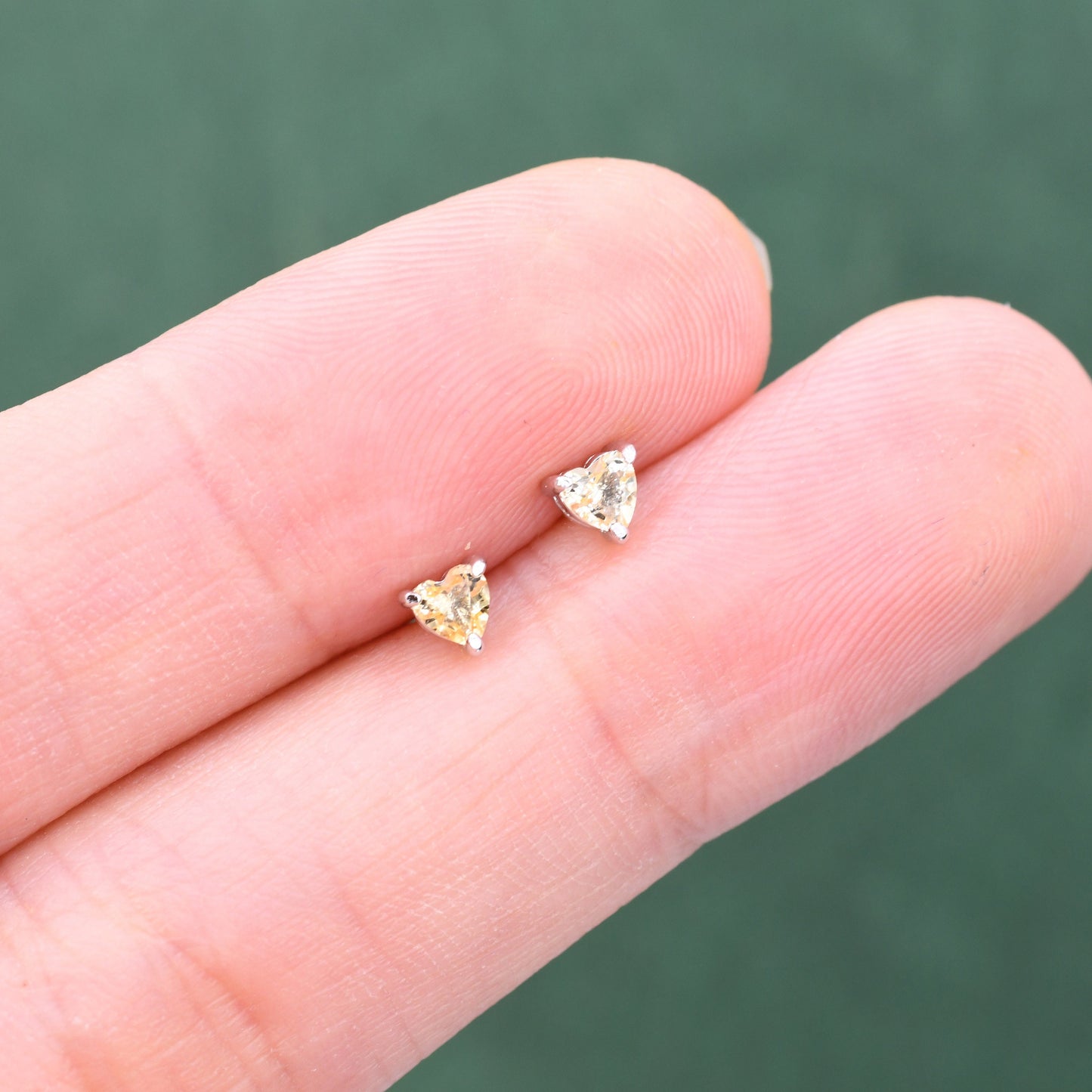 Genuine Citrine Crystal Heart Stud Earrings in Sterling Silver, Extra Tiny 3mm Citrine Heart Stud Earrings, Tiny Heart Earrings