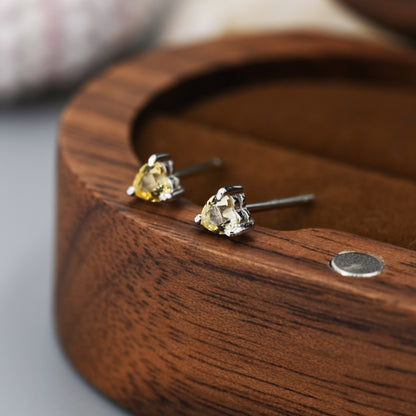 Genuine Citrine Crystal Heart Stud Earrings in Sterling Silver, Extra Tiny 3mm Citrine Heart Stud Earrings, Tiny Heart Earrings