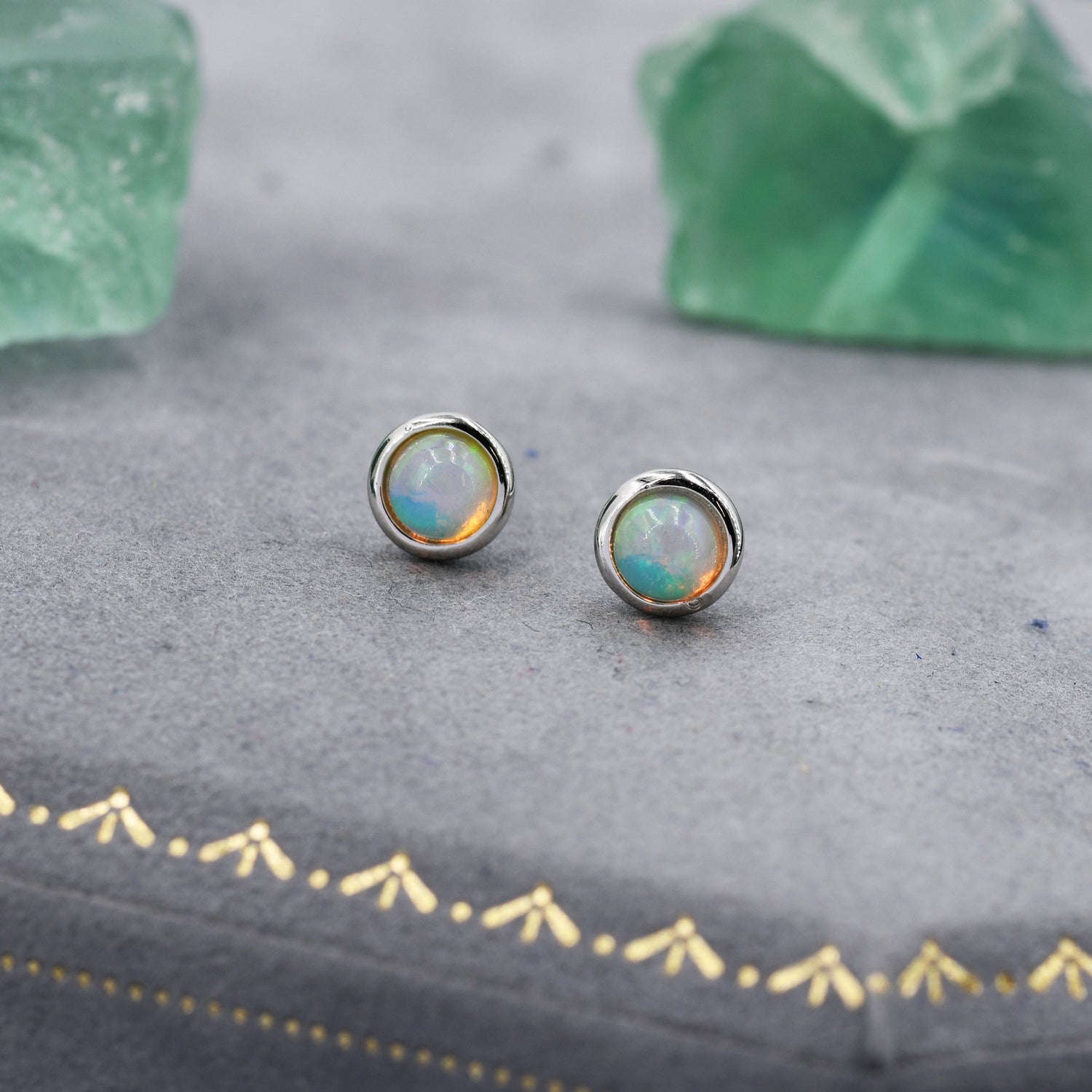Genuine Ethiopian Opal Stone Stud Earrings in Sterling Silver, 5mm Opal Stud, Natural Semi-Precious Gemstones, Bezel, Minimalist Earrings