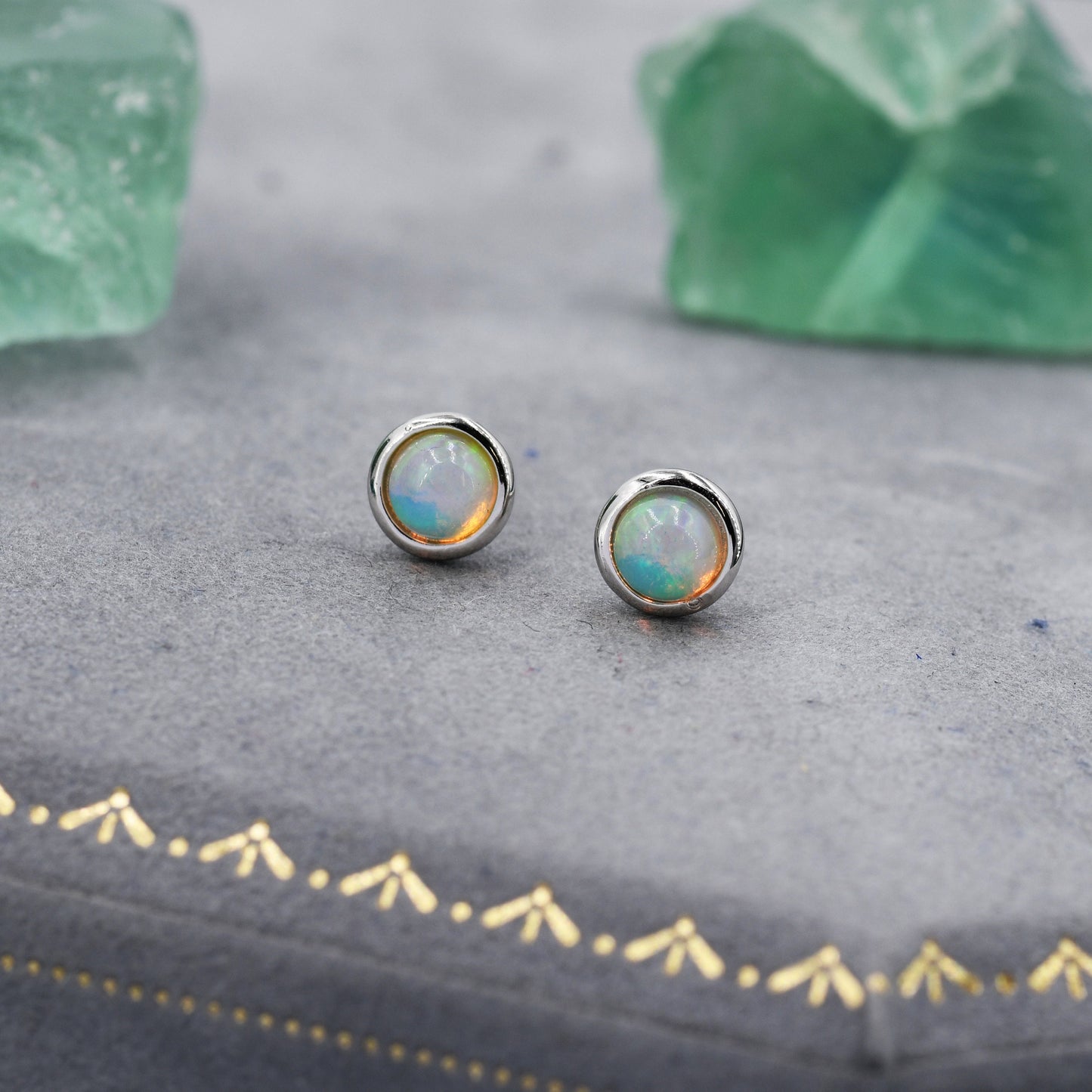 Genuine Ethiopian Opal Stone Stud Earrings in Sterling Silver, 5mm Opal Stud, Natural Semi-Precious Gemstones,  Bezel, Minimalist  Earrings