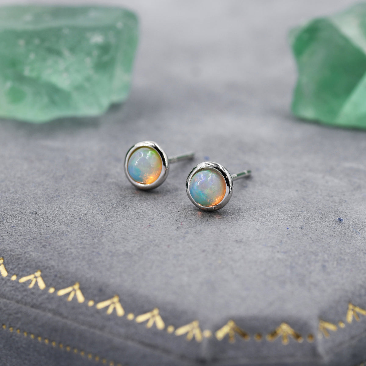 Genuine Ethiopian Opal Stone Stud Earrings in Sterling Silver, 5mm Opal Stud, Natural Semi-Precious Gemstones, Bezel, Minimalist Earrings