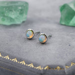 Genuine Ethiopian Opal Stone Stud Earrings in Sterling Silver, 5mm Opal Stud, Natural Semi-Precious Gemstones, Bezel, Minimalist Earrings