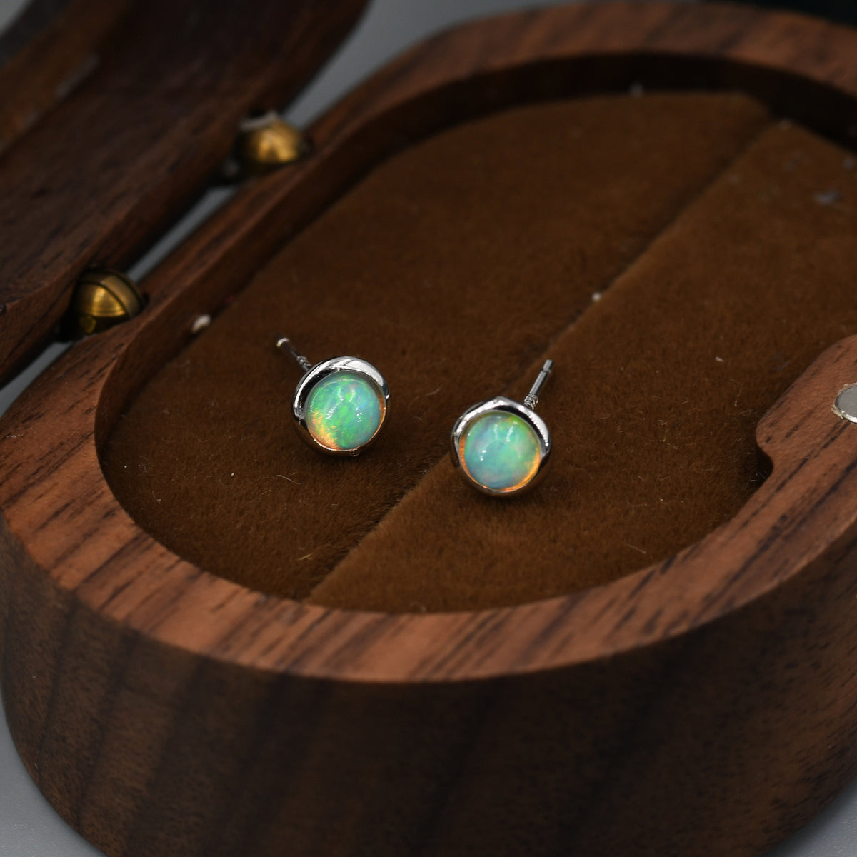 Genuine Ethiopian Opal Stone Stud Earrings in Sterling Silver, 5mm Opal Stud, Natural Semi-Precious Gemstones, Bezel, Minimalist Earrings