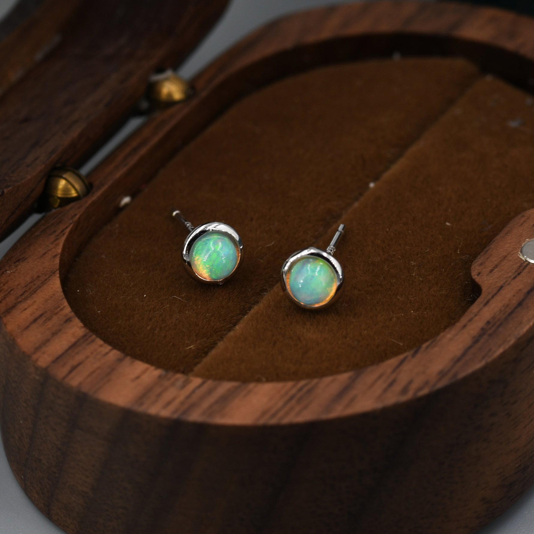 Genuine Ethiopian Opal Stone Stud Earrings in Sterling Silver, 5mm Opal Stud, Natural Semi-Precious Gemstones, Bezel, Minimalist Earrings