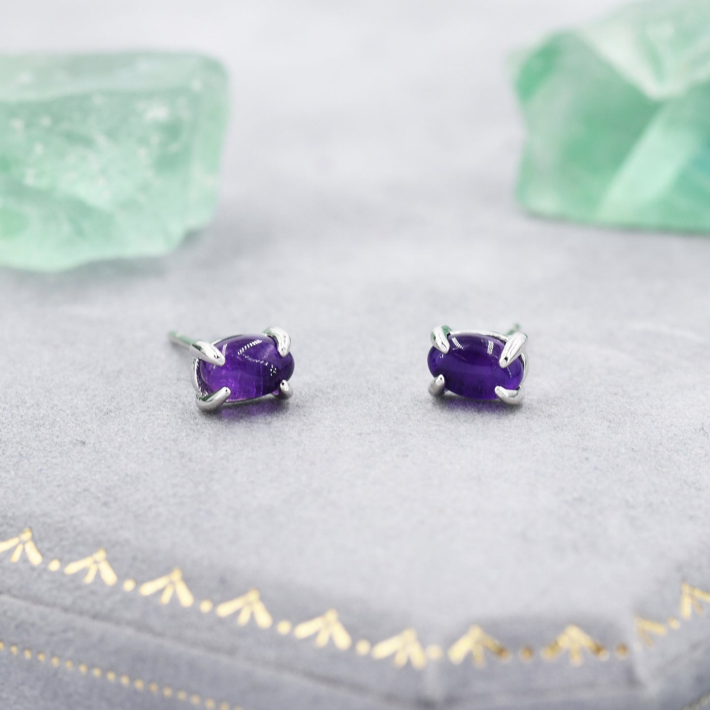 Genuine Dark Amethyst Oval Stud Earrings in Sterling Silver, 3x5 mm Amethyst Stud Earrings, Tiny Amethyst Earrings, February Birthstone