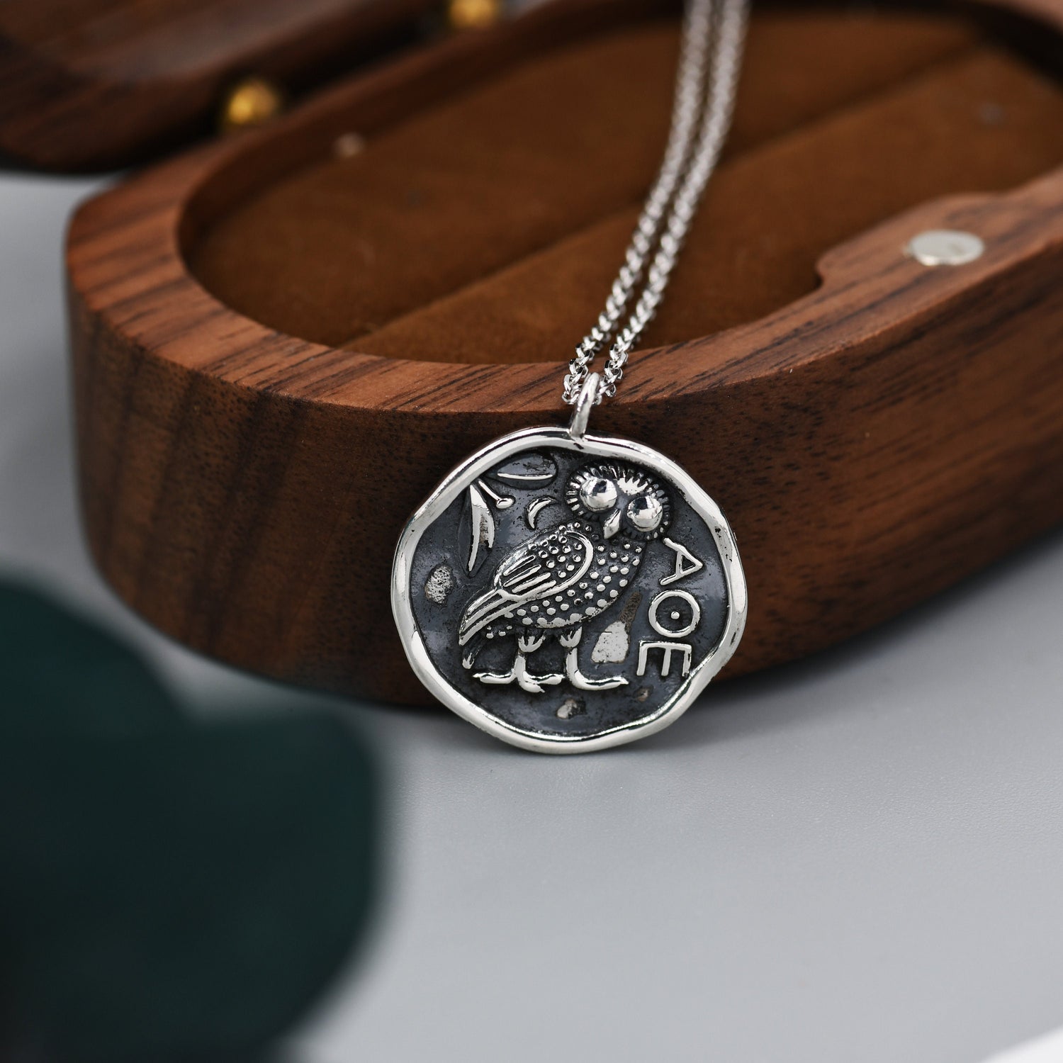 Sterling Silver Oxidised Greek Coin Pendant Necklace - Owl Coin Necklace, Owl of Athena Coin Necklace in Silver, Ancient Greek Coin Inspired，Bird necklace