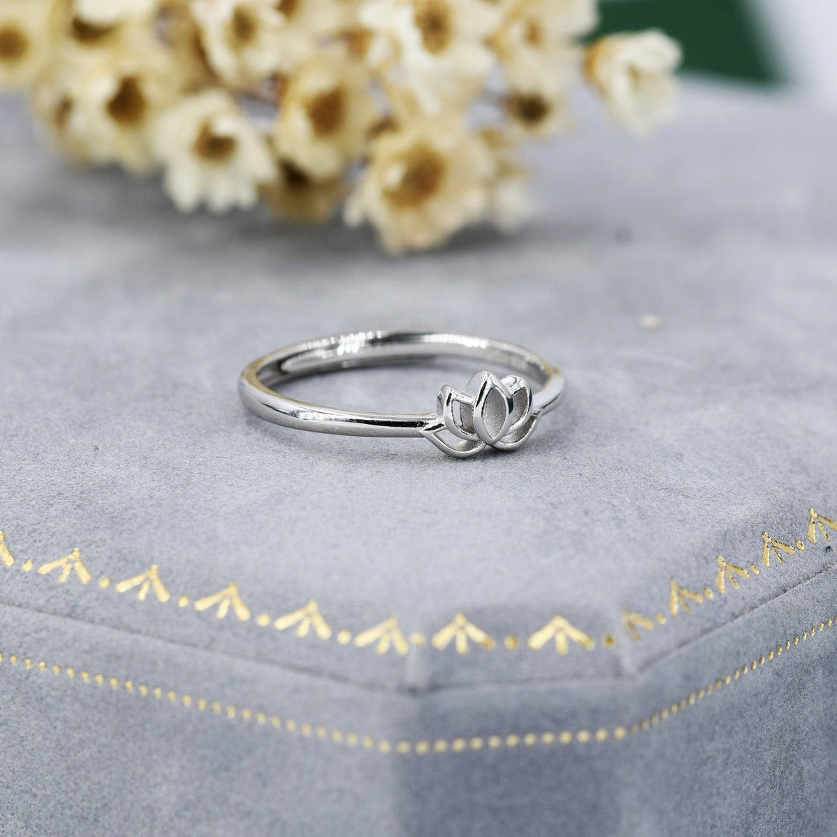 Sterling Silver Tiny Lotus Flower Ring, Adjustable Size, Delicate Lotus Ring, Lotus Flower Ring
