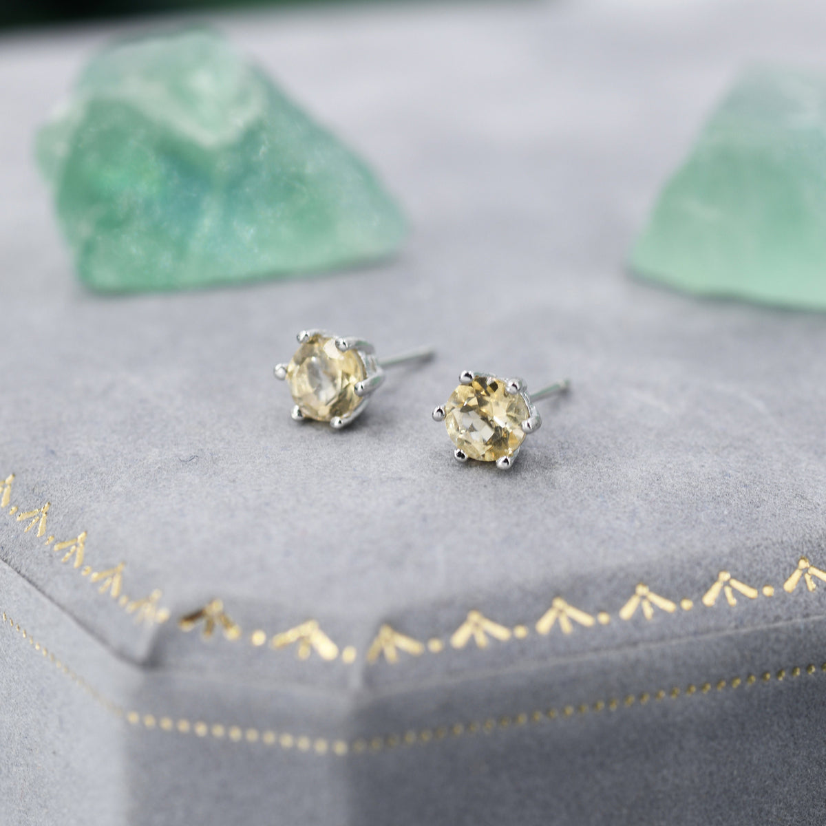 Genuine Yellow Citrine Stud Earrings in Sterling Silver, 5mm Citrine Earrings, Six Prong Citrine Crystal Earrings