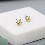 Genuine Yellow Citrine Stud Earrings in Sterling Silver, 5mm Citrine Earrings, Six Prong Citrine Crystal Earrings