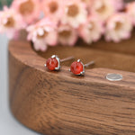 Natural Red Carnelian Stud Earrings in Sterling Silver, Semi-Precious Gemstone Earrings, 3mm and 3 prong Genuine Red Onyx Earrings