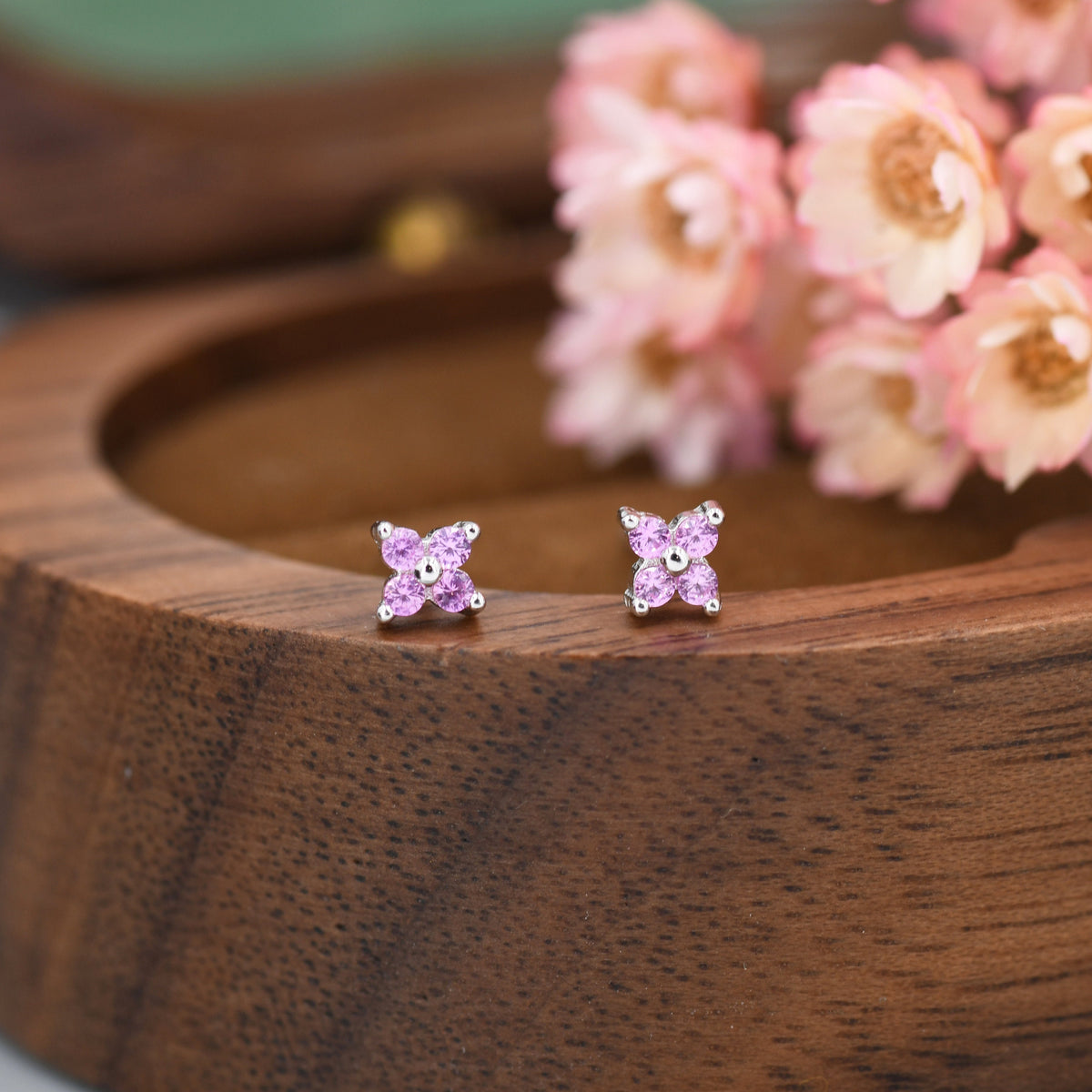Pink Hydrangea CZ Stud Earrings