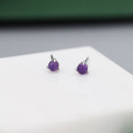 Natural Purple Amethyst Stud Earrings in Sterling Silver, Semi-Precious Gemstone Earrings, 3mm and 3 prong Genuine Amethyst Earrings