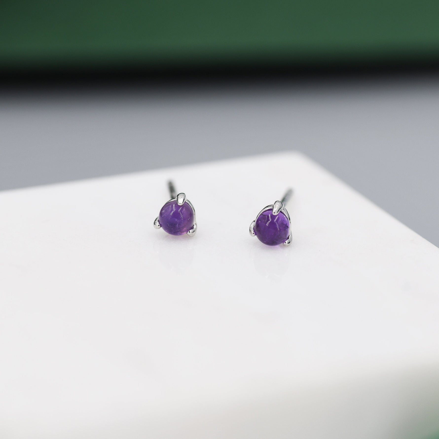 Natural Purple Amethyst Stud Earrings in Sterling Silver, Semi-Precious Gemstone Earrings, 3mm and 3 prong Genuine Amethyst Earrings