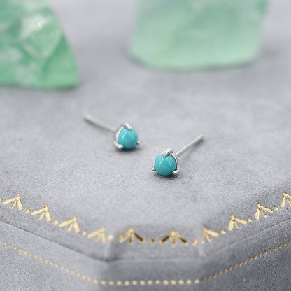 Very Tiny Genuine Turquoise Stone Stud Earrings in Sterling Silver, 3mm Turquoise Stud, Blue Turquoise Earrings, December Birthstone