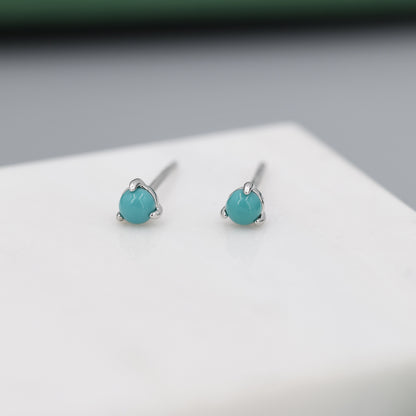 Very Tiny Genuine Turquoise Stone Stud Earrings in Sterling Silver, 3mm Turquoise Stud, Blue Turquoise Earrings, December Birthstone