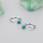 Genuine Green Turquoise Threader Hoop Earrings in Sterling Silver, Silver or Gold, Green Turquoise Turquoise Open Hoop Pull Through Earrings