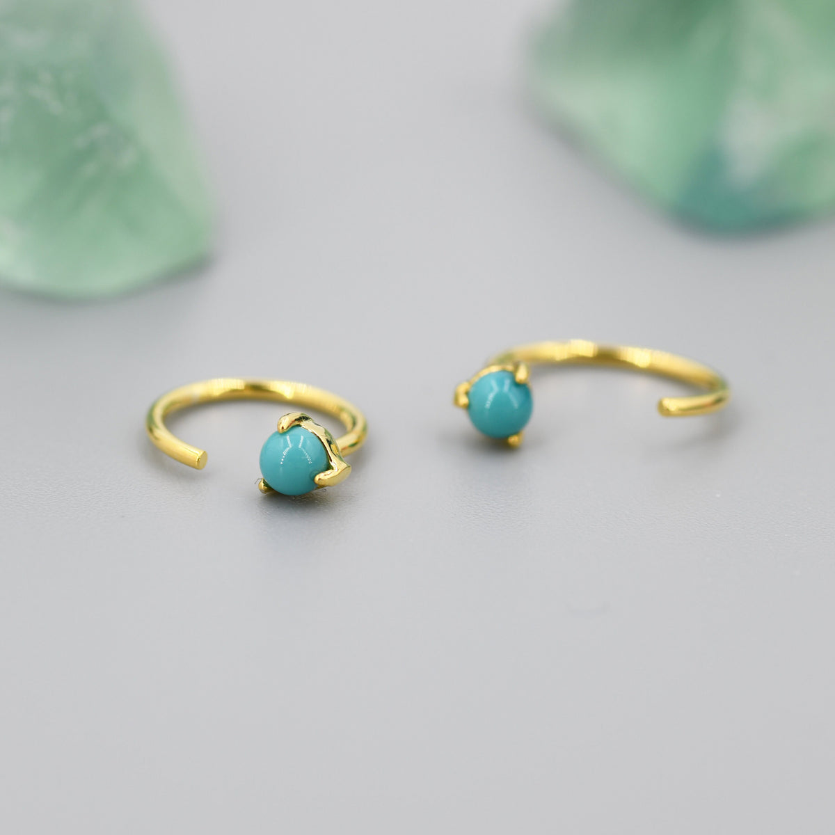 Genuine Green Turquoise Threader Hoop Earrings in Sterling Silver, Silver or Gold, Green Turquoise Turquoise Open Hoop Pull Through Earrings