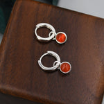 Sterling Silver Dangling Red Onyx Hoop Earrings, Detachable Carnelian Coin Dangle Hoop Earrings, Interchangeable Hoops