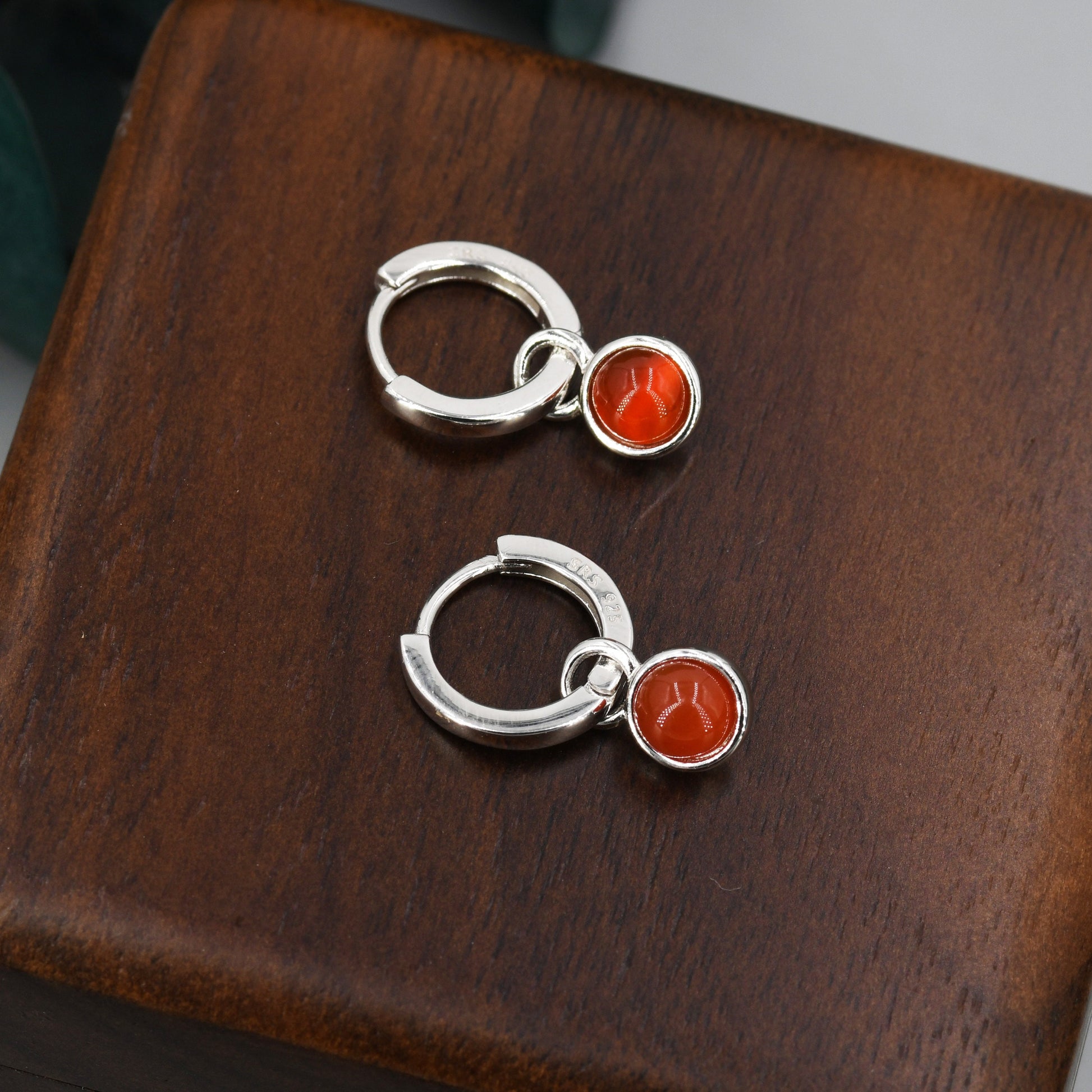 Sterling Silver Dangling Red Onyx Hoop Earrings, Detachable Carnelian Coin Dangle Hoop Earrings, Interchangeable Hoops