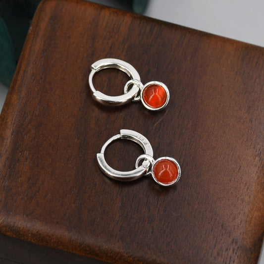 Sterling Silver Dangling Red Onyx Hoop Earrings, Detachable Carnelian Coin Dangle Hoop Earrings,  Interchangeable Hoops