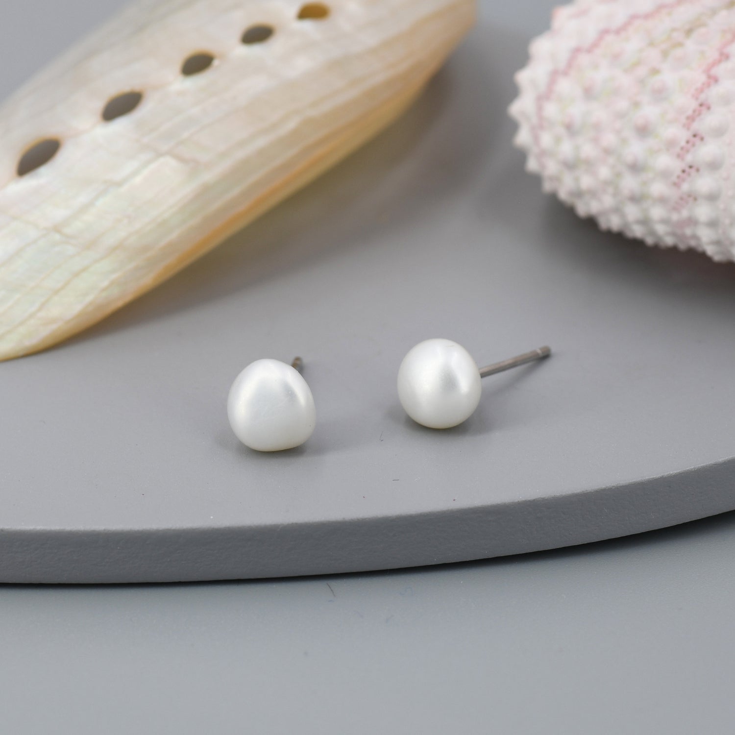 Dainty Keshi Pearls Stud Earrings in Sterling Silver, Baroque Pearl, Genuine Freshwater Pearls Earrings, Simple and Minimalist, Contemporary